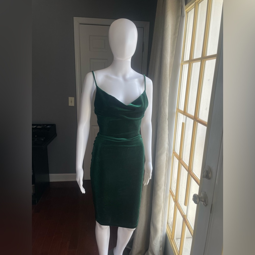 Lulu’s Cowl Neck Green Velvet Dress